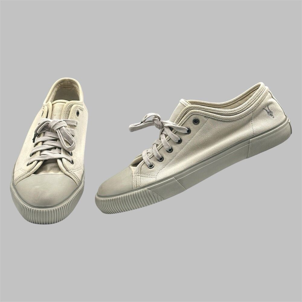 AllSaints Mens Shoes Beige Canvas Sneaker RIGG TOP ZM0170 Size 12 EU 45